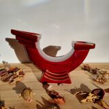 Double ceramic candle holder burgundy gilded