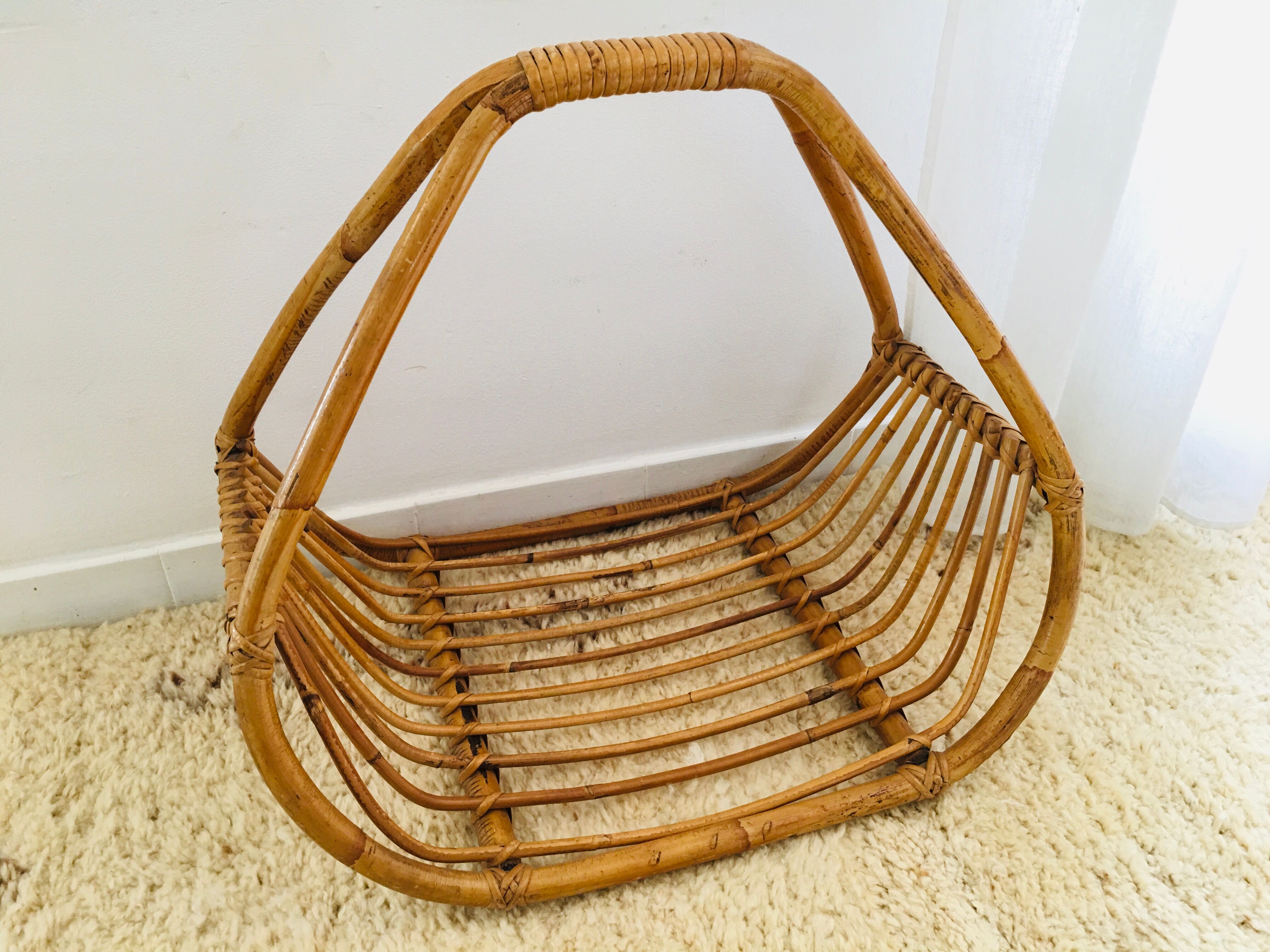 Porte bûche rotin vintage