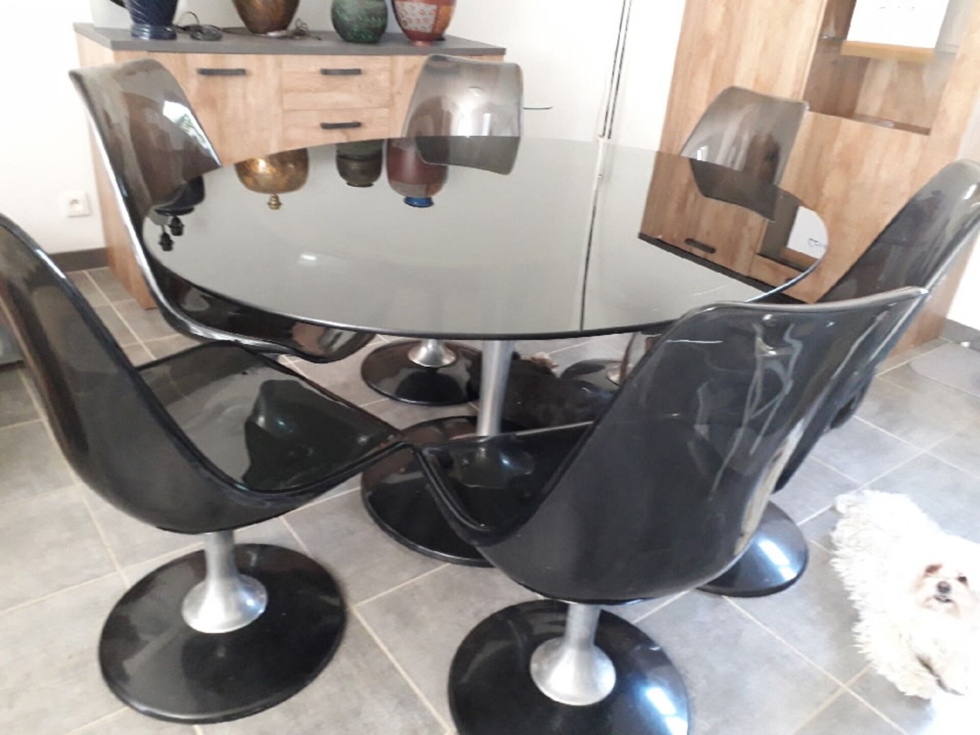 Ensemble table et six chaises Chromcraft space age années 70