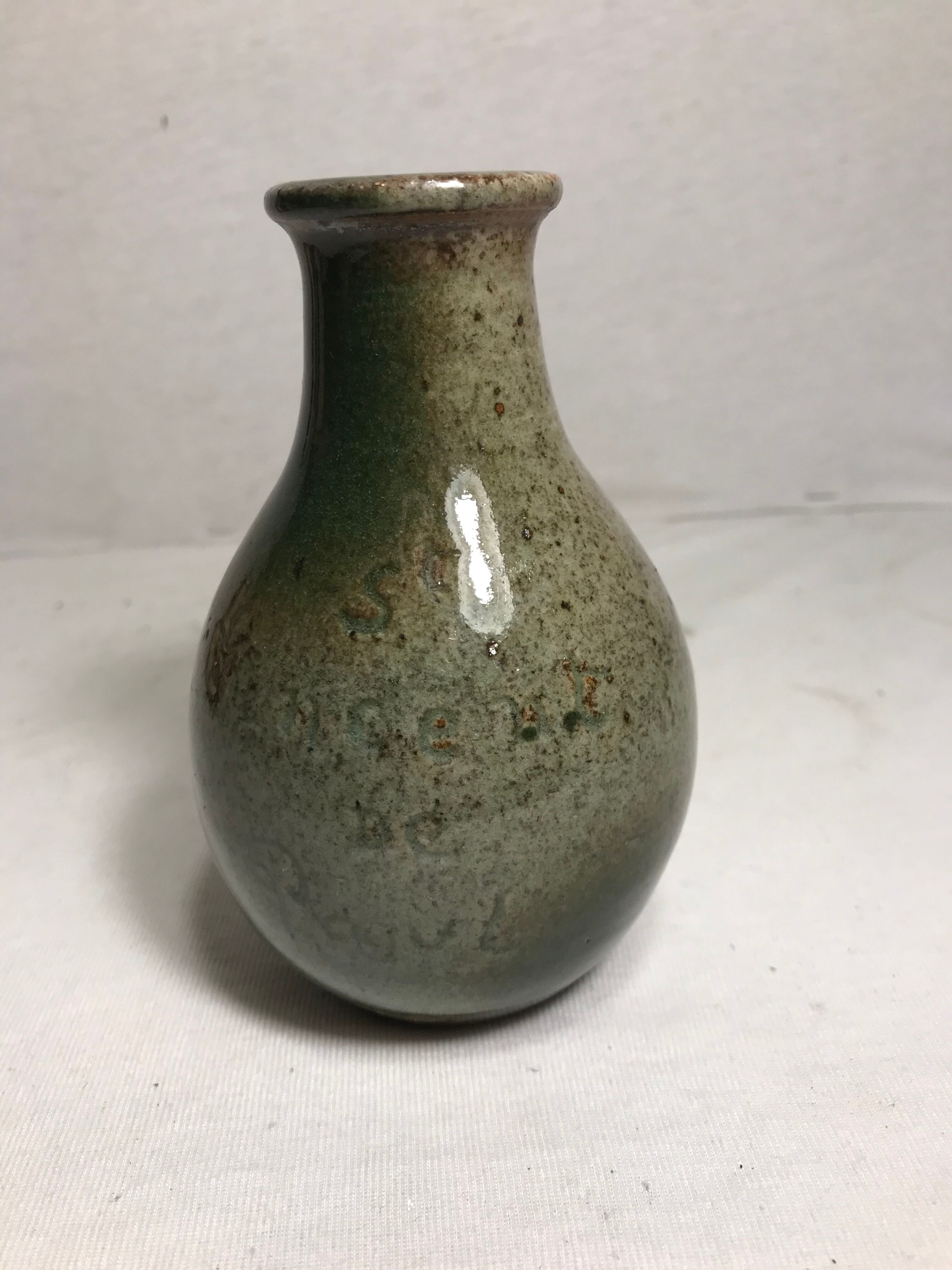 Old Villenauxe ceramic stoneware vase, vintage green grey