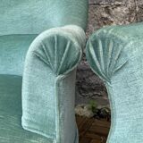 Paire de fauteuils crapaud velours vert d’eau 1970