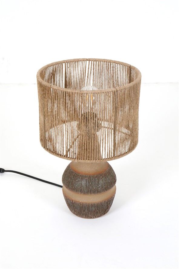 Handmade Søholm / Einar Johansen ceramic table lamp with jute lampshade / Mid-century Danish modern design / 1960s / 1970s