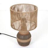 Handmade Søholm / Einar Johansen ceramic table lamp with jute lampshade / Mid-century Danish modern design / 1960s / 1970s