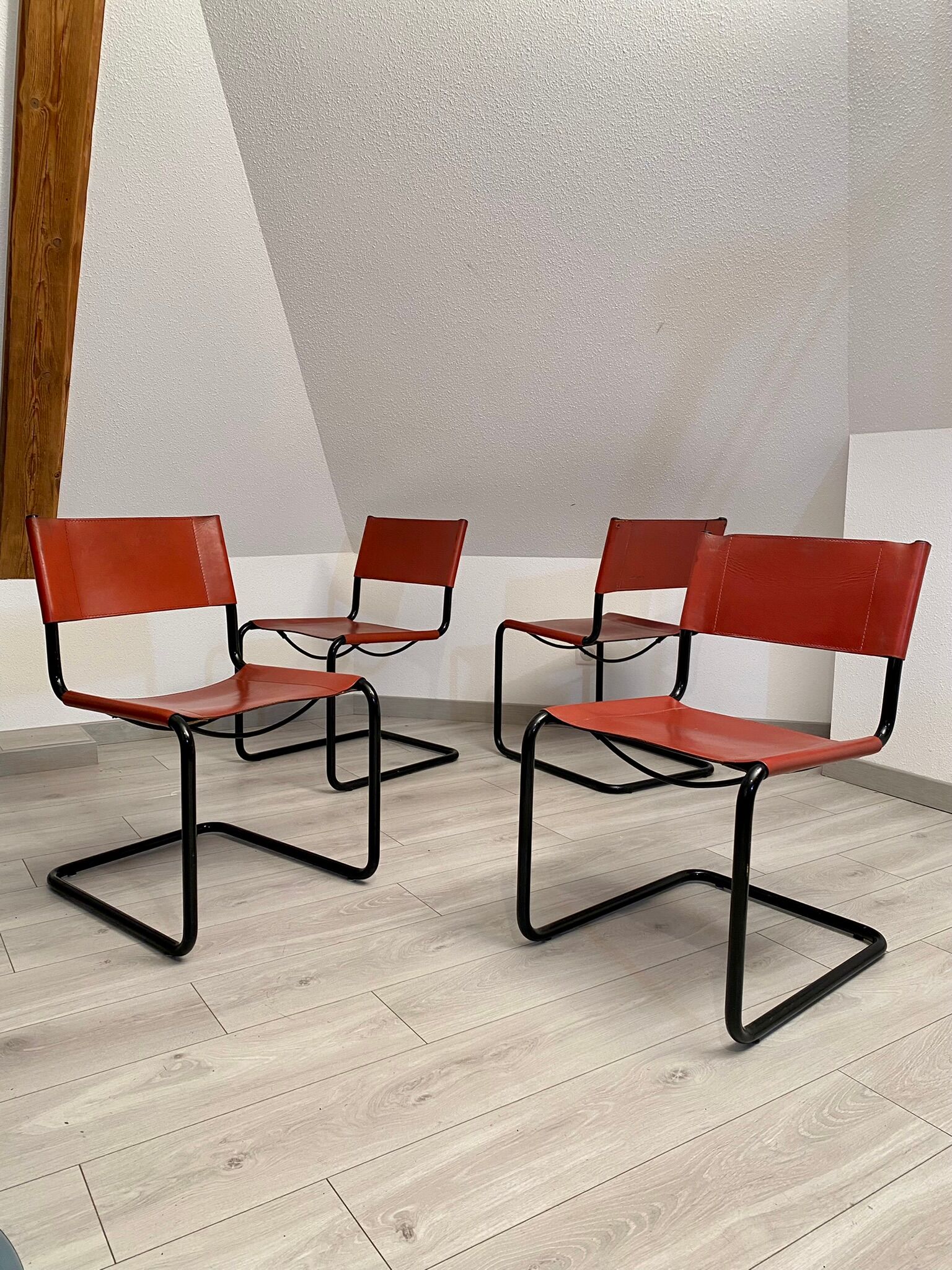Set of 4 metal chair and tubular leather Matteo Grassi 1970