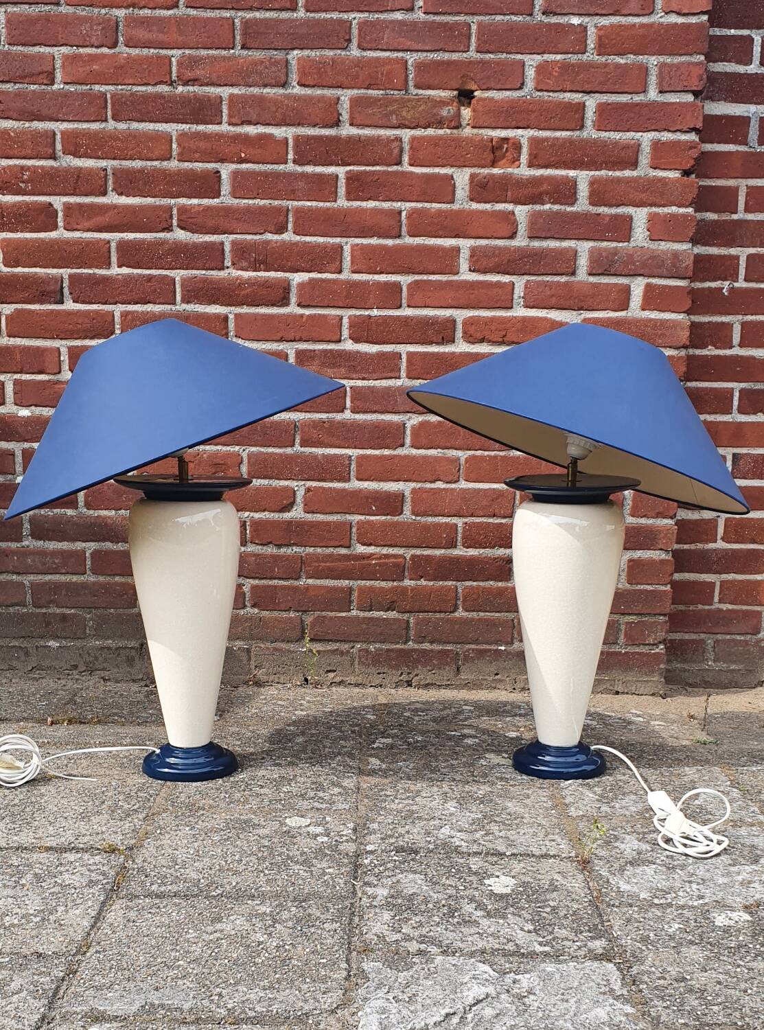 Set 2 lampes de table vintage Français Chatain 68 cm bleu