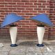 Set de 2 lampes de table vintage françaises châtain 68 cm bleu.