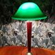 Lampe pied bois Unilux vasque opaline verte style art déco