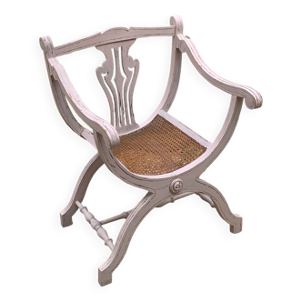 Ancien fauteuil curule assise cannée