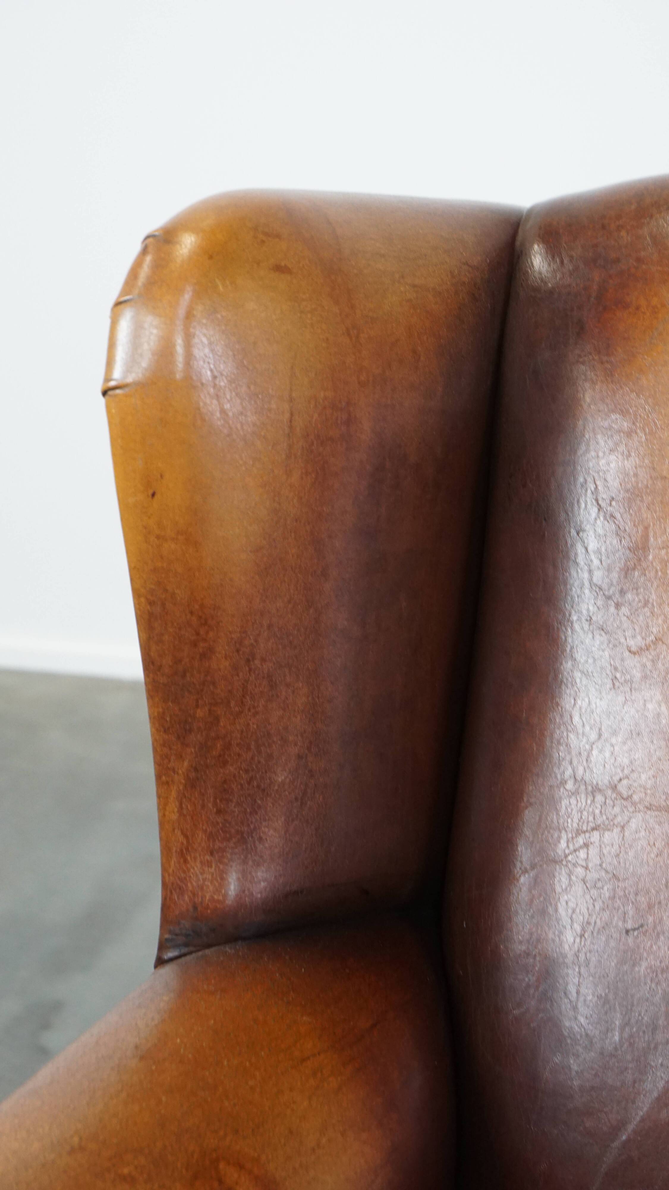 Vintage Sheepskin Leather Wingback Chair