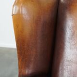 Vintage Sheepskin Leather Wingback Chair