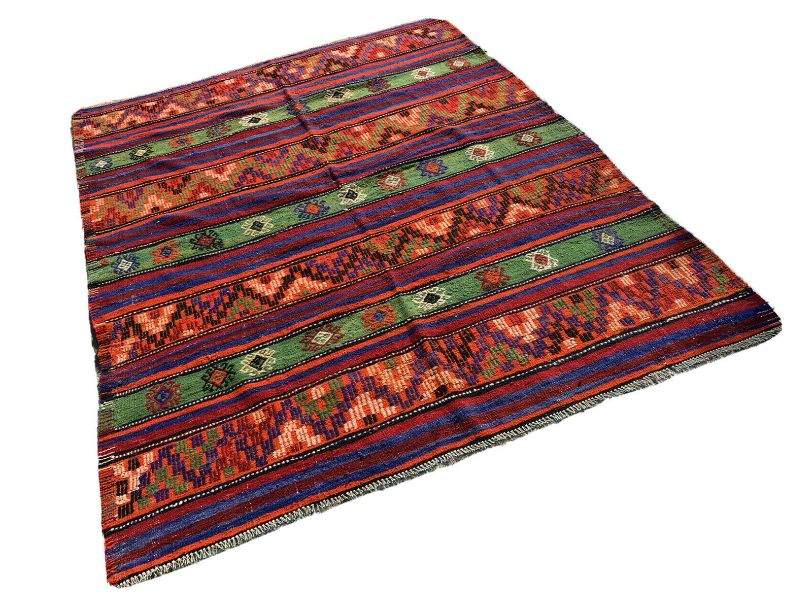 Traditional kilim carpet turkish shabby vintage country house in kelim wool 220x174 cm
