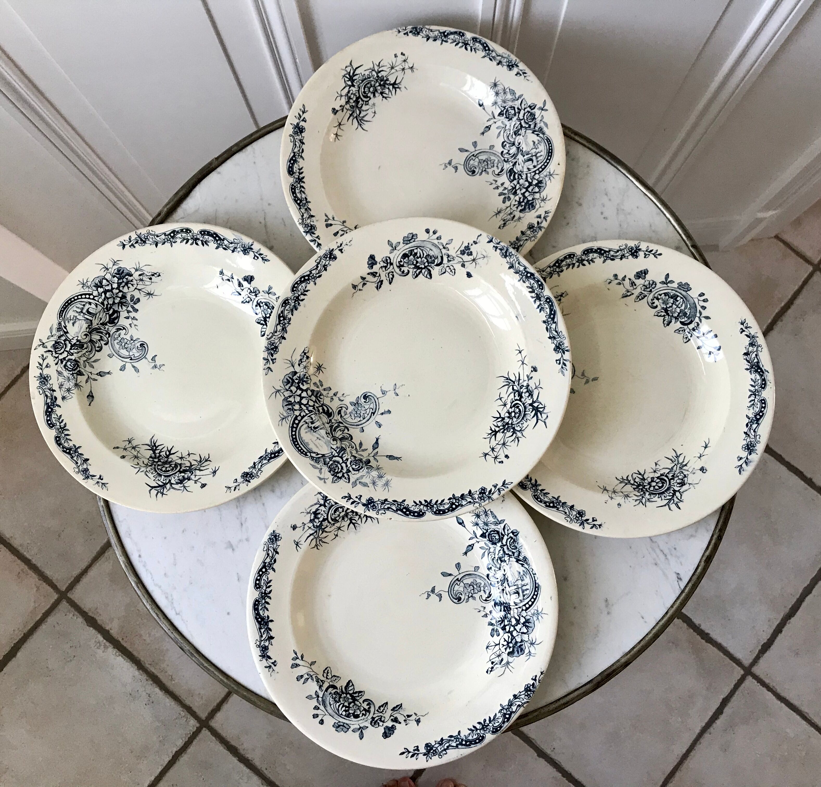 Set of 5 hollow plates Terre de Fer Salins model "Rocaille"