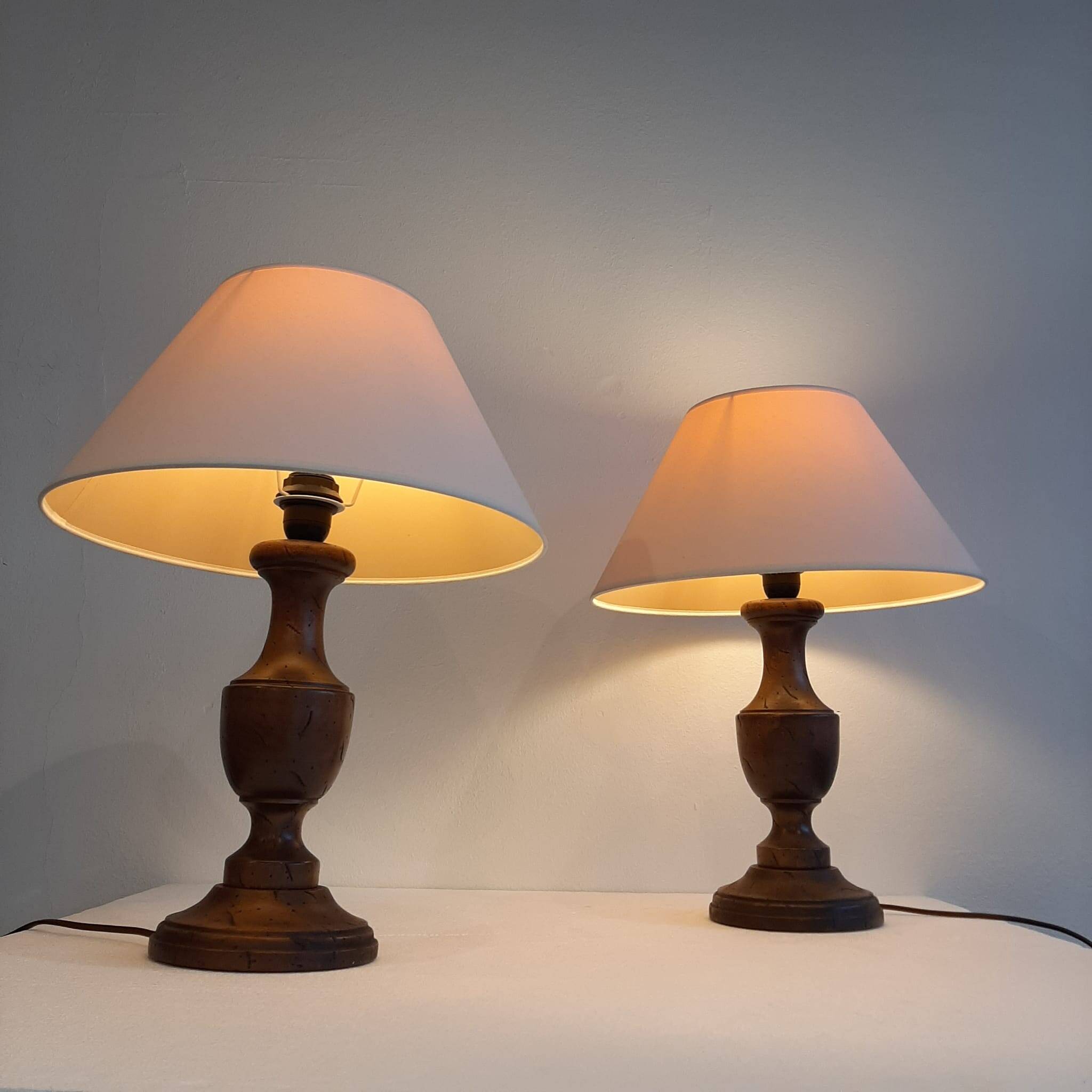 Set of two wooden vintage lamps