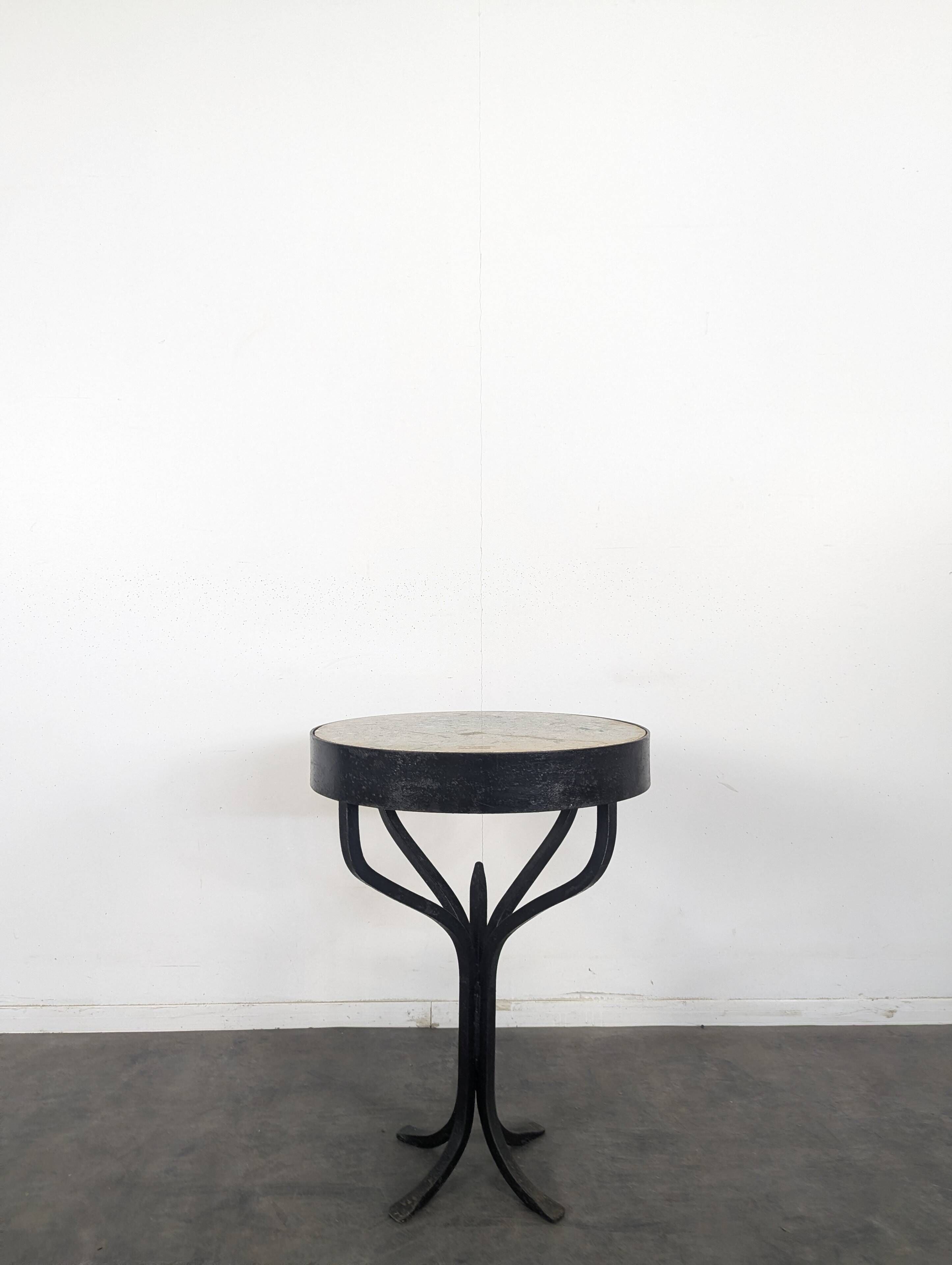 Wrought iron gueridon with a marble top circa 1950