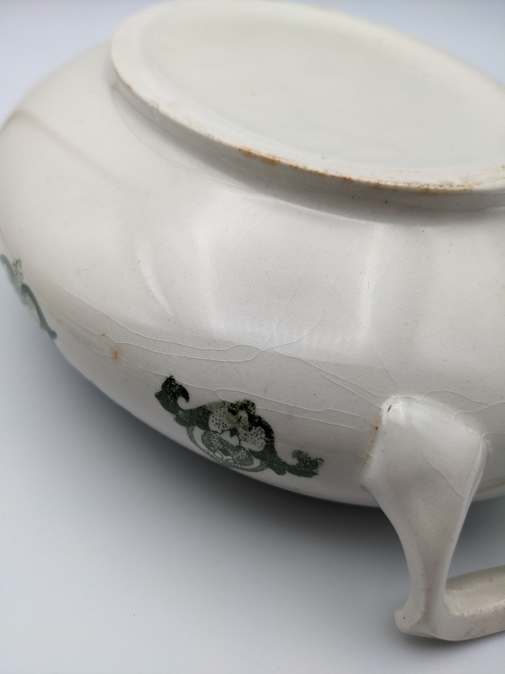 vegetable serving dish tureen earthenware English floral green decoration