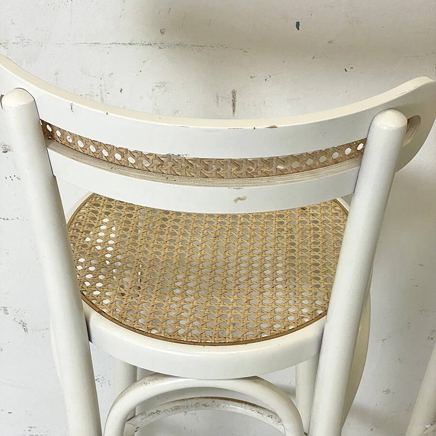 Paire de tabourets de bar bois et cannage