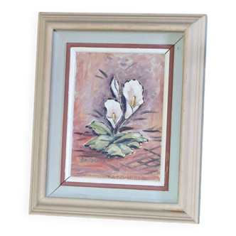 Original norwegian mid-century oil on canvas" peace lily " by arvid nilsson(1913-1976) - framed