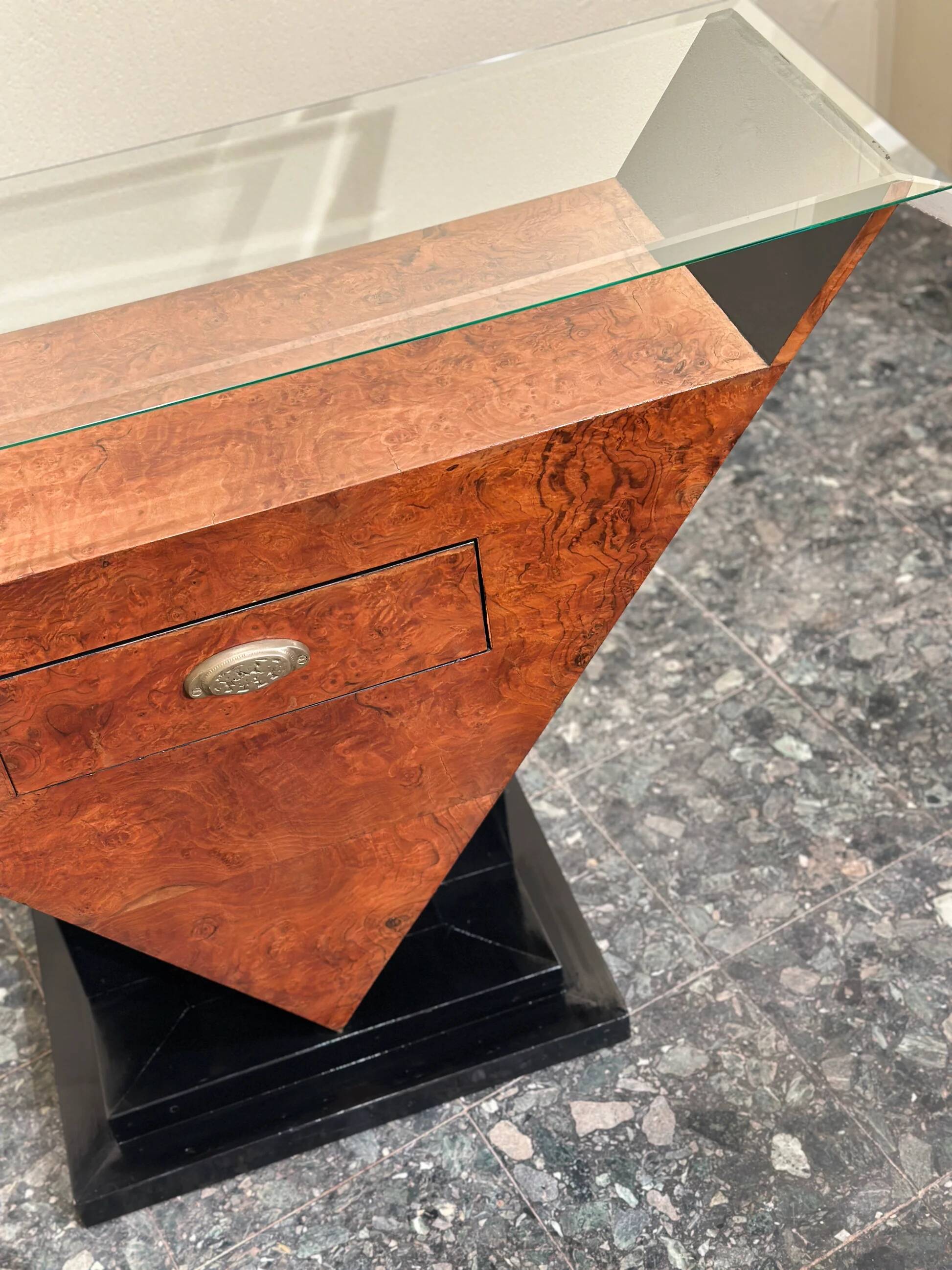 Art Deco burlwood console