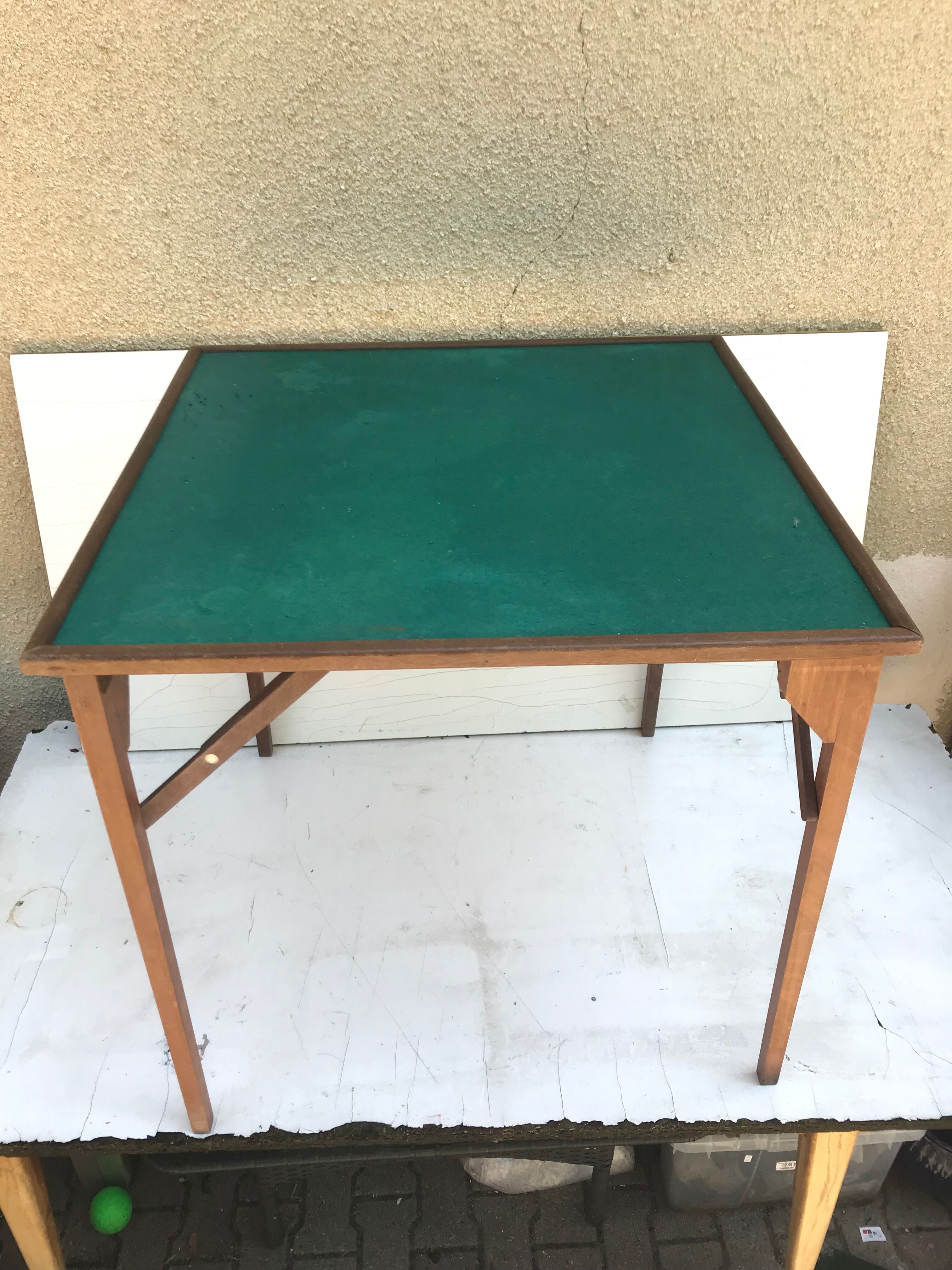 Ancienne table a jeu pliante marque rb et plateau feutrine verte vintage