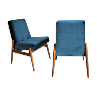 Paire de fauteuils vintage bleus années 60