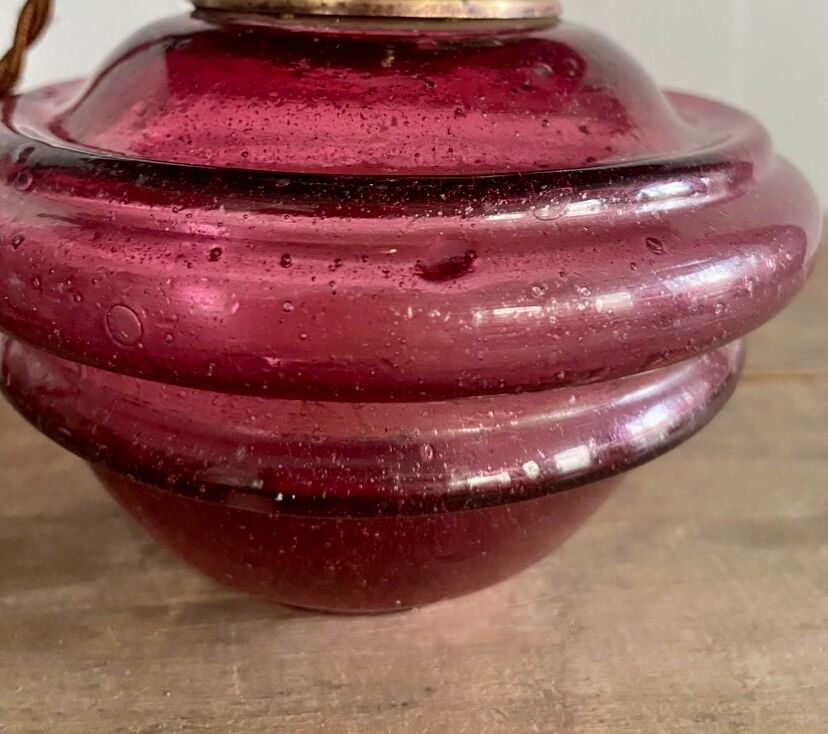 Glass lamp, wood, lampshade, fabric cable 2 m