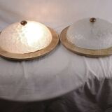 Pair of vintage Murano wall lights with exotic wood shelf.