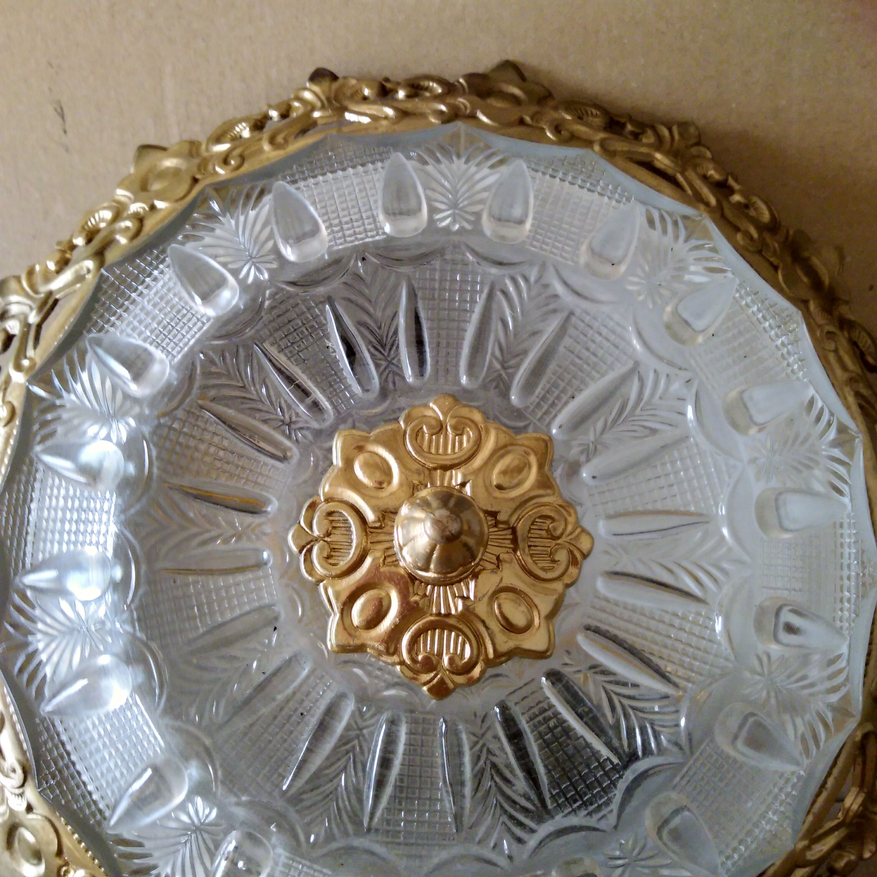 Ceiling lamp glass and vintage gilded metal