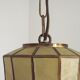 French Vintage Capiz Shell Hanging Pendant Light in Brass Metal and Copper