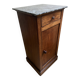 Vintage bedside table in the shape of a wooden column and a gray marble top