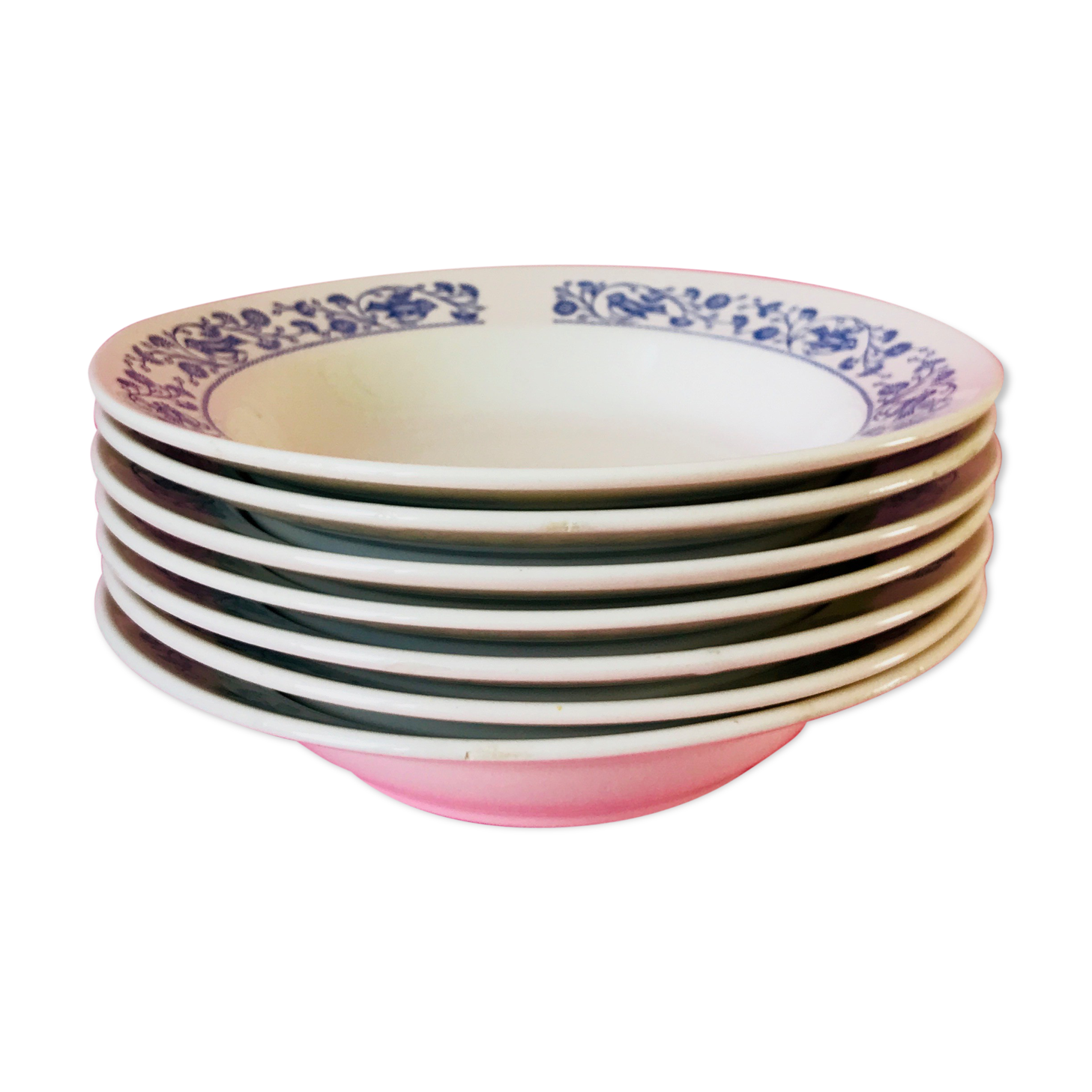 Hollow plate in faience pattern vintage blue bird j.v liex