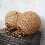 Set of 2 rattan and rope suspensions