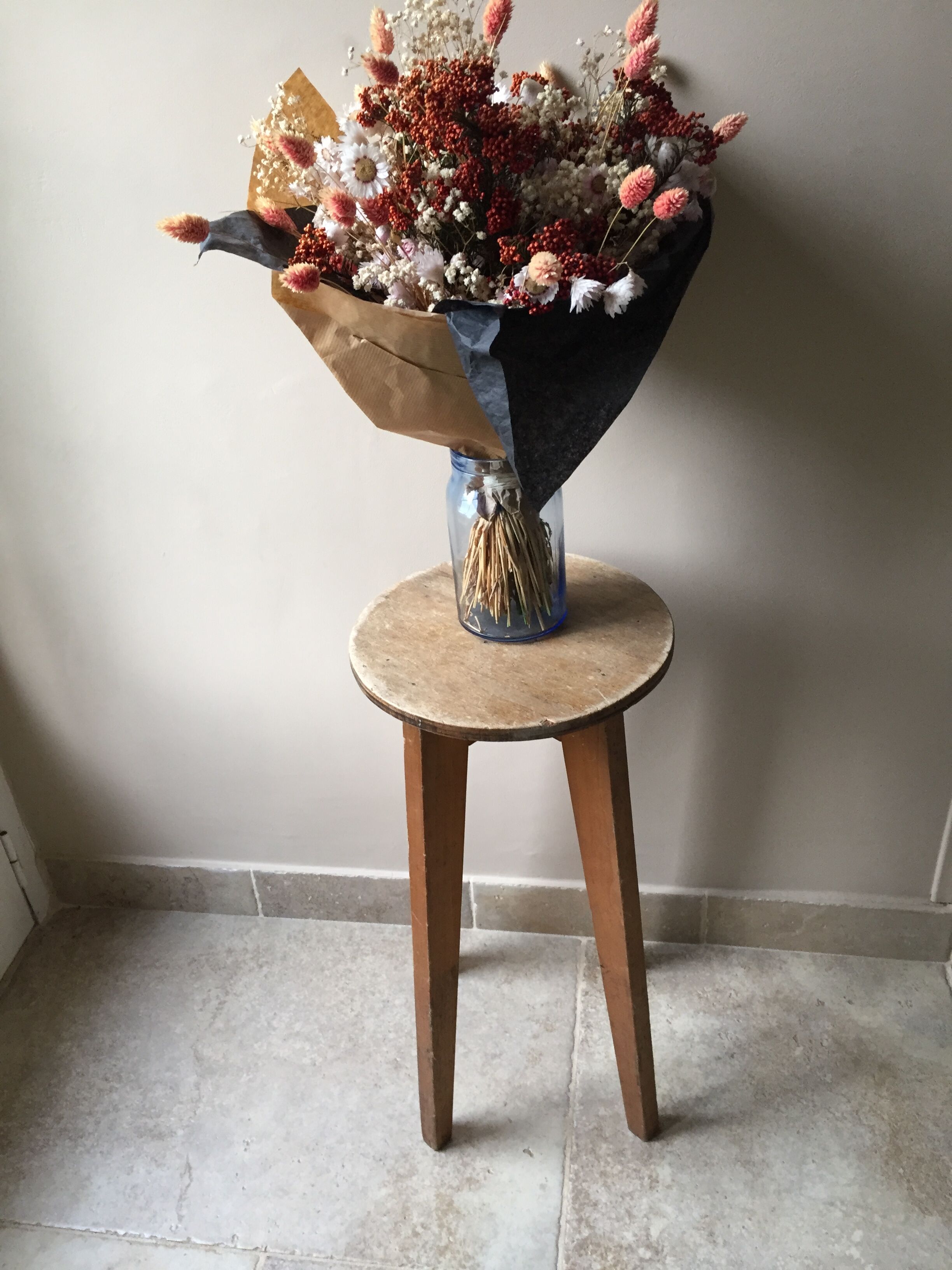 High stool in vintage raw wood