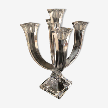 2 Art Deco Bougeoir Val Saint Lambert crystal molded candelabra 3 branches  Belgium 1930 Luxval Collection | Selency