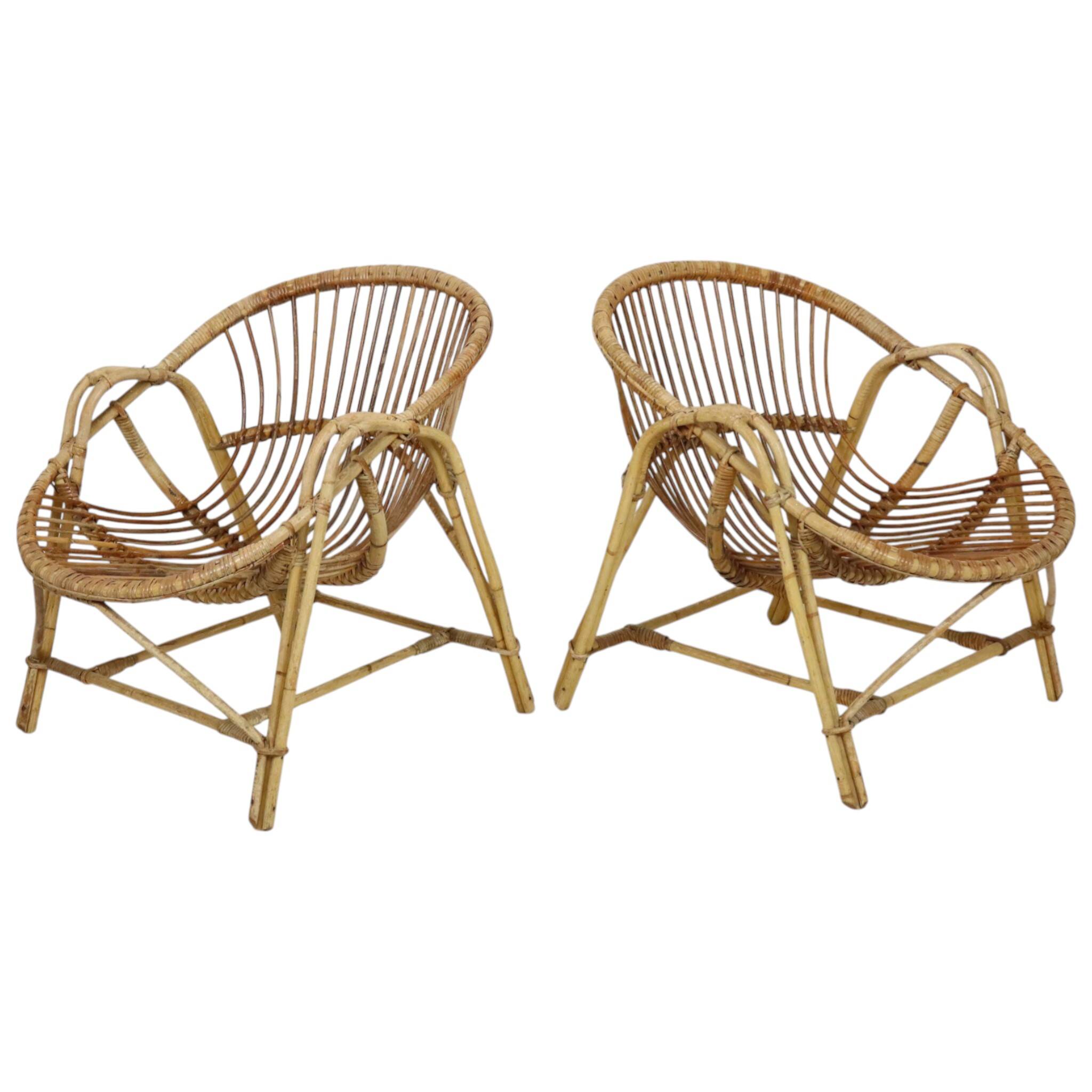 Pair of rattan armchairs, France 1960s