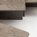 Set of 3 square, fossil marble coffee tables, 1970’s design