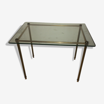 Coffee table with plate glass and brass vintage 1950