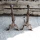 Antique Fleur de Lys Cast Iron Andirons