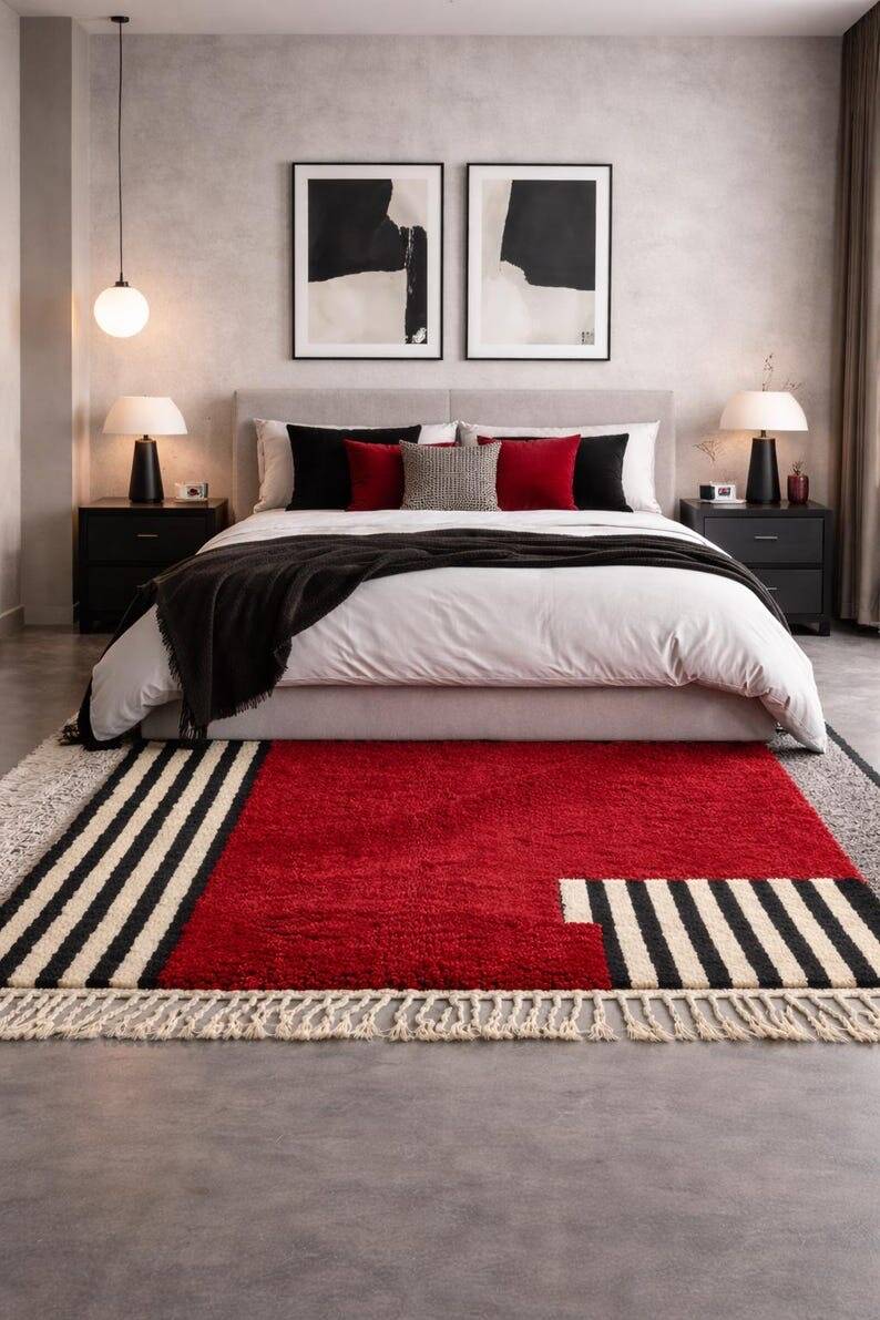 Handwoven pure wool rug with colourful patterns, size 150/250 cm.