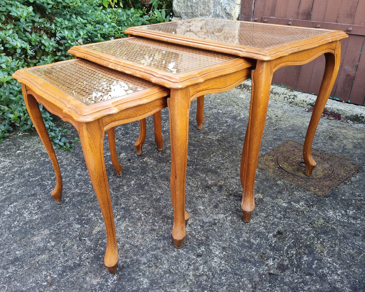 Louis XV style pull-out tables cannées, vintage, 60s