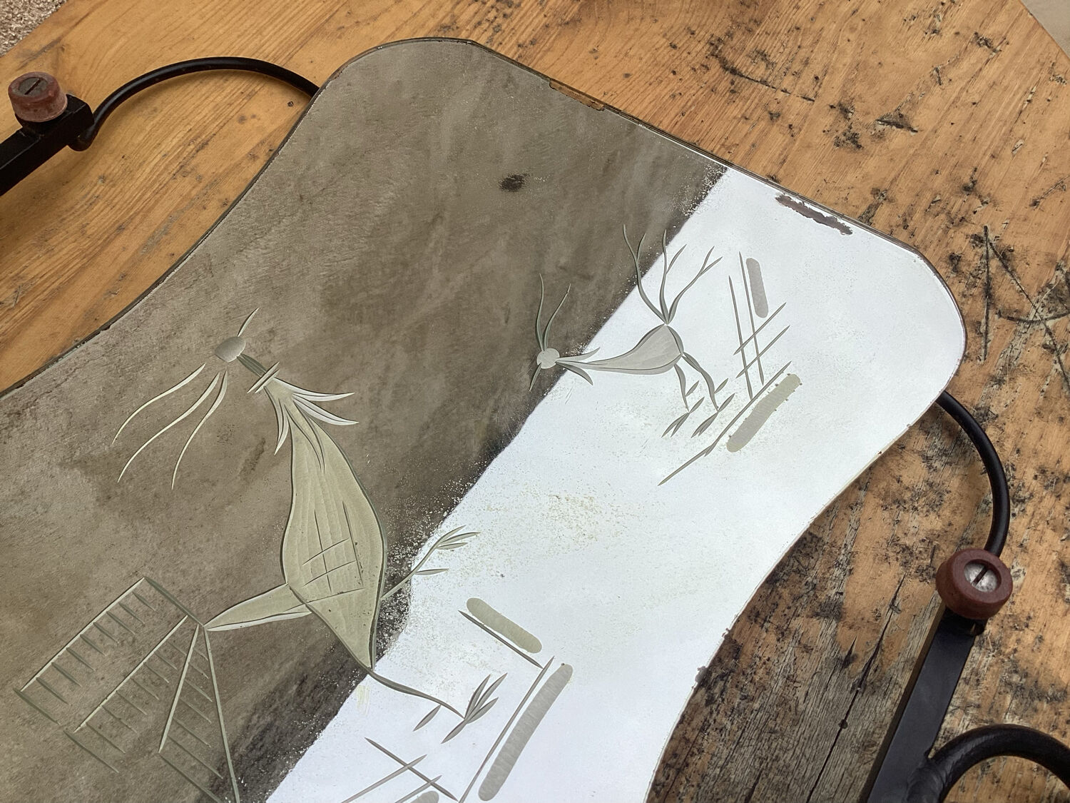 Engraved mirror tray art deco