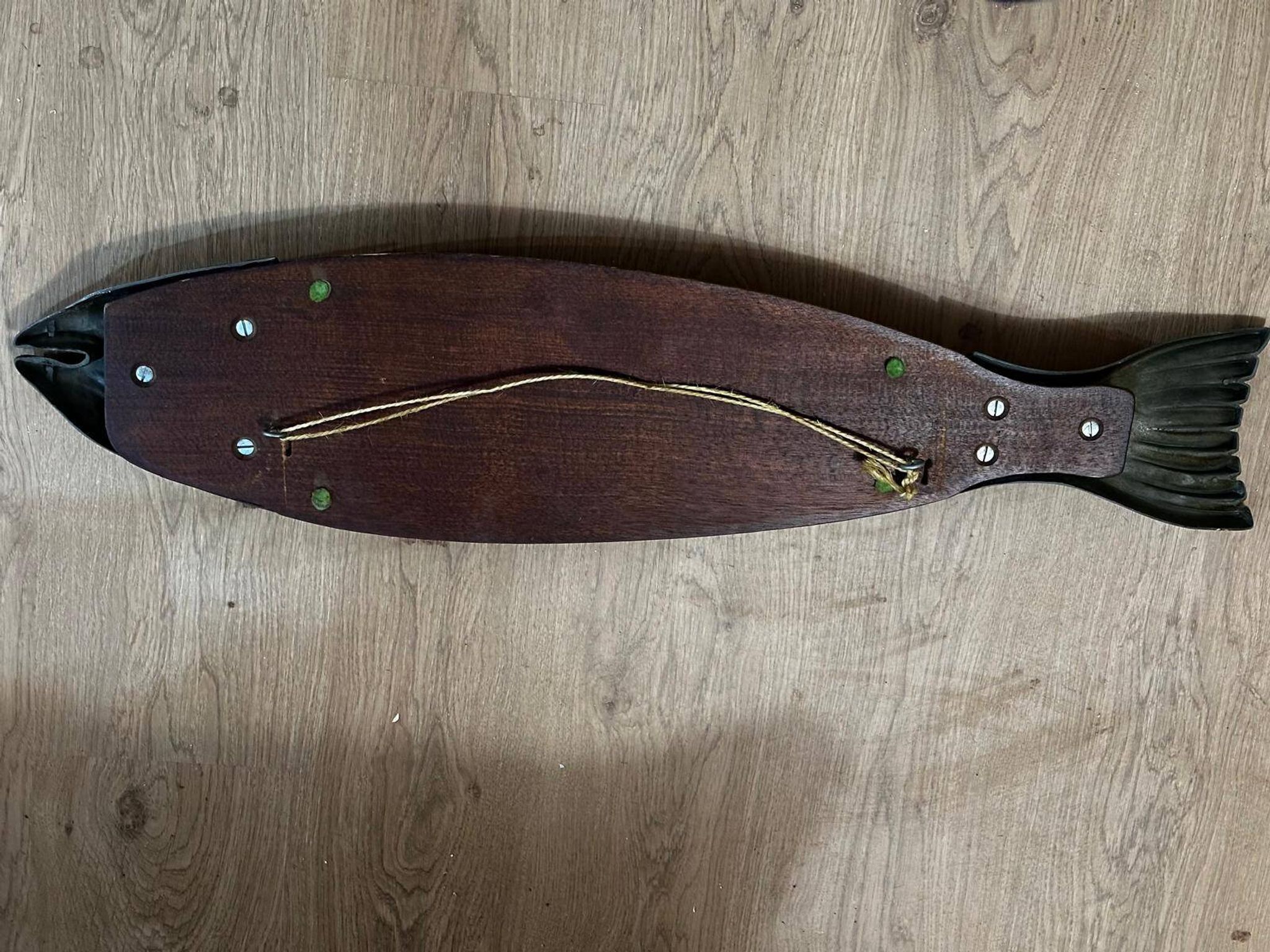 Vintage wooden and metal fish platter – salmon/trout serving tray –