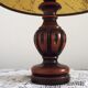 French Mid Century Round Turned Wood Grooved Table Lamp Map Detail Shade