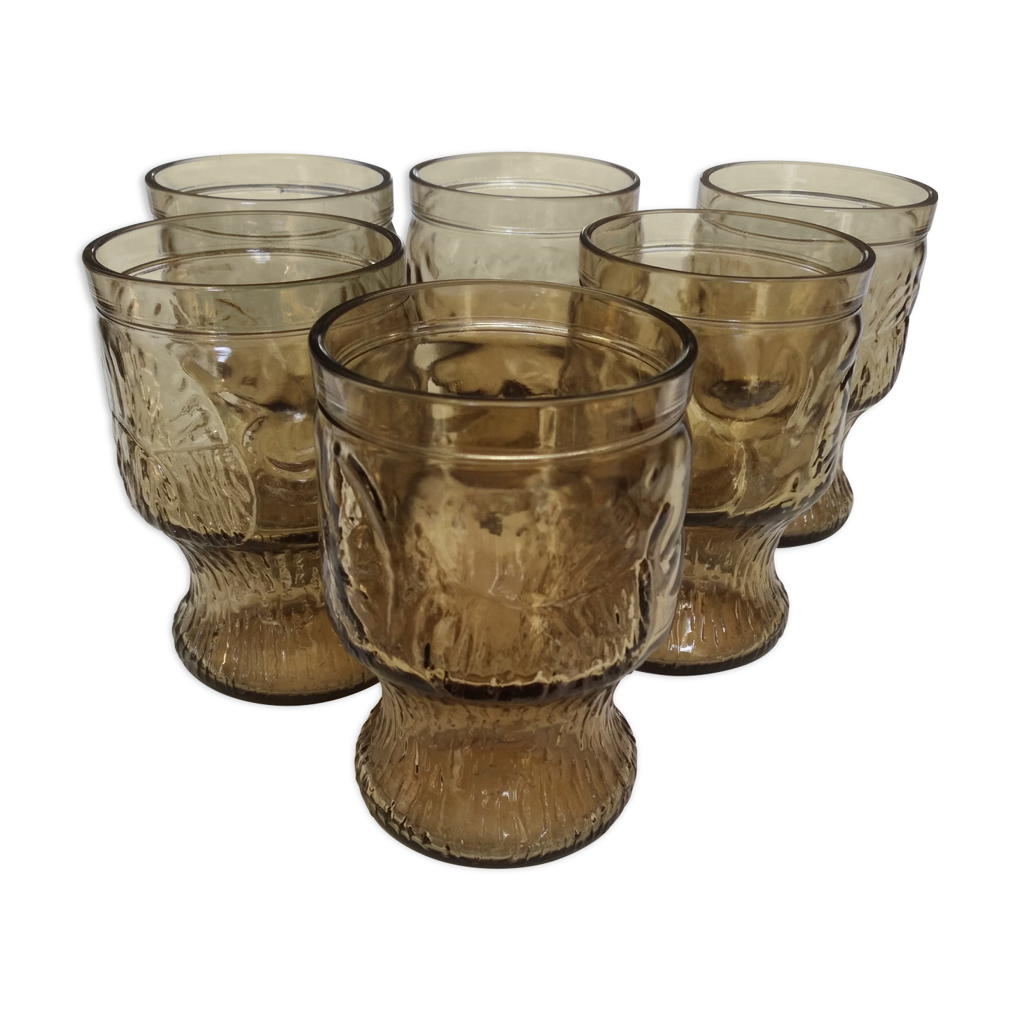 6 vintage amber glass water glasses