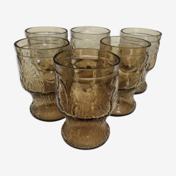 Set de 6 verres à eau vintage en verre ambré