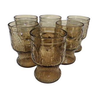 6 vintage amber glass water glasses