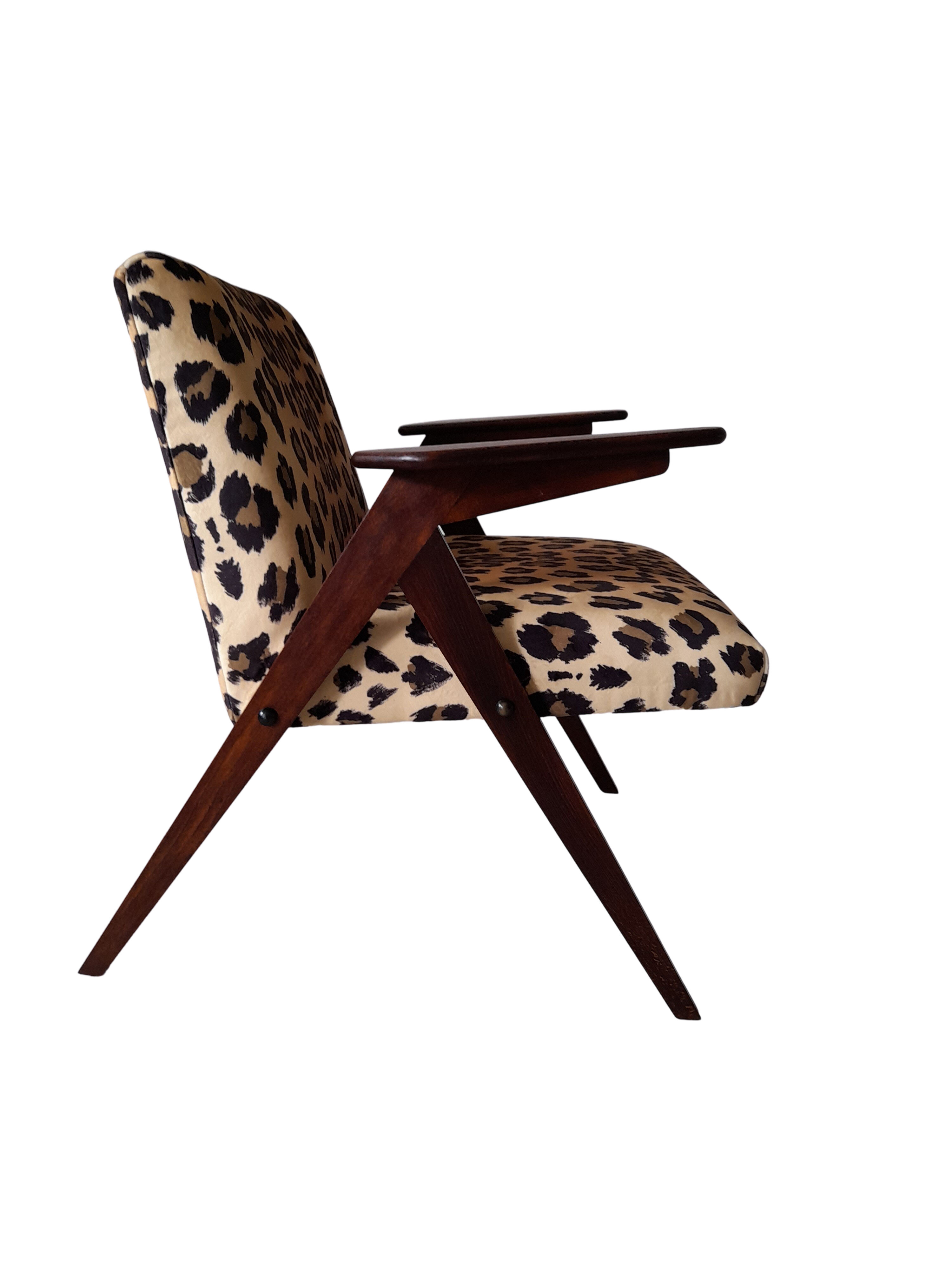 Leopard print velvet bunny armchair from dolnośląskie fabryki mebli, 1960
