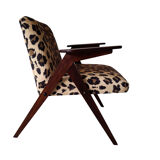 Fauteuil de Dolnośląskie Fabryki Mebli, 1960s Leopard Print Velvet Bun