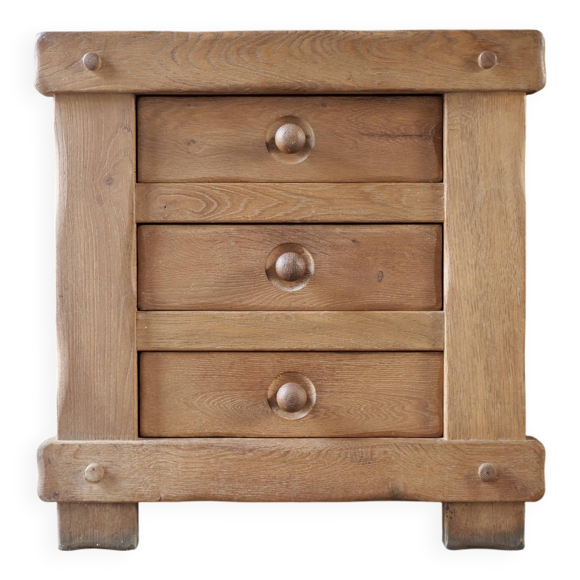 commode à tiroir brutaliste en chêne massif