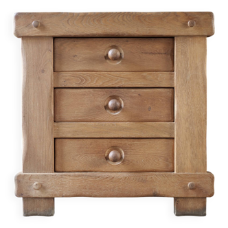 commode à tiroir brutaliste en chêne massif