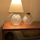 Pair of Art Deco pressed glass vases converted into lamps signed Carrillo.